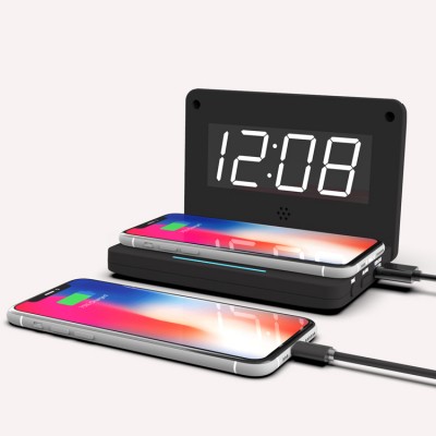 Smart Travel Foldable Qi Wireless Charging LED Digital Alarm Clock