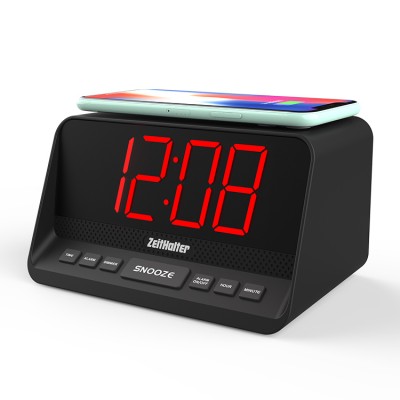 Modern Bedside 10W QI Wireless Charger USB Charging Port LED Display Alarm Clock