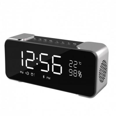 2019 Popular LED Alarmt Clock with FM Radio Wireless Bluetooth Speaker Mirror Display Support Aux TF USB Music Player