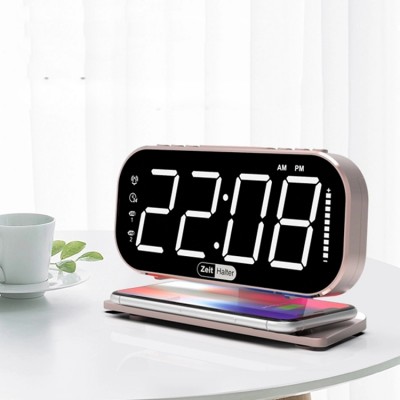 Professional LED Dual USB Adjustable Brightness Alarm Clock With Qi Wireless Charging Pad